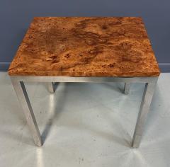 Milo Baughman 1980s Milo Baughman Chrome and Olivewood Burl Side Table Mid Century - 4215403