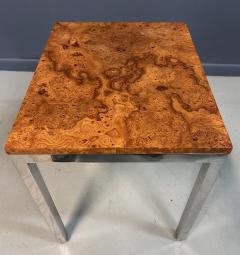 Milo Baughman 1980s Milo Baughman Chrome and Olivewood Burl Side Table Mid Century - 4215408