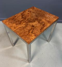 Milo Baughman 1980s Milo Baughman Chrome and Olivewood Burl Side Table Mid Century - 4215409