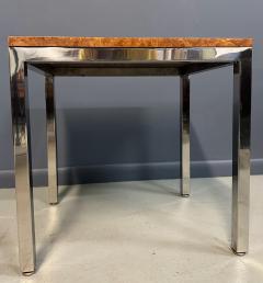 Milo Baughman 1980s Milo Baughman Chrome and Olivewood Burl Side Table Mid Century - 4215414