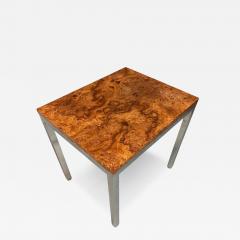 Milo Baughman 1980s Milo Baughman Chrome and Olivewood Burl Side Table Mid Century - 4217426
