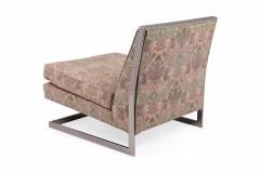 Milo Baughman American Chrome and Pink Floral Fabric Floating Slipper Chair - 2789683