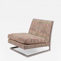 Milo Baughman American Chrome and Pink Floral Fabric Floating Slipper Chair - 2795098