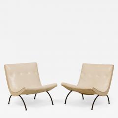 Milo Baughman American Milo Baughman White Button Tufted Vinyl and Iron Scoop Side Chairs - 2792484