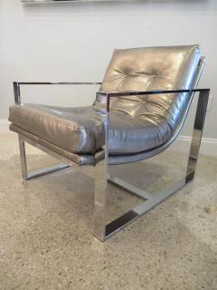 Milo Baughman American Modern Polished Chrome Flat Bar Sling Chair Milo Baughman Style 1970s - 4692187