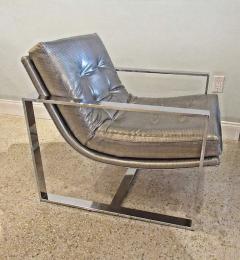 Milo Baughman American Modern Polished Chrome Flat Bar Sling Chair Milo Baughman Style 1970s - 4692196