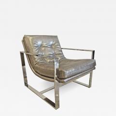 Milo Baughman American Modern Polished Chrome Flat Bar Sling Chair Milo Baughman Style 1970s - 4710524