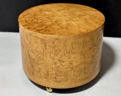 Milo Baughman Burl Olive Wood Drum Table wheels 1970 - 3153279