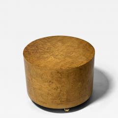 Milo Baughman Burl Olive Wood Drum Table wheels 1970 - 3154401