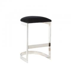 Milo Baughman Chrome Banded Bar Stools in Smoked Pewter Velvet Manner of Milo Baughman - 2809588