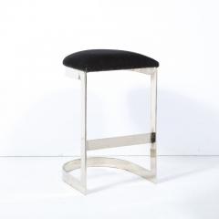 Milo Baughman Chrome Banded Bar Stools in Smoked Pewter Velvet Manner of Milo Baughman - 2809589
