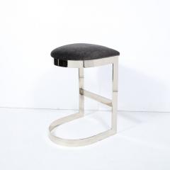 Milo Baughman Chrome Banded Bar Stools in Smoked Pewter Velvet Manner of Milo Baughman - 2809597
