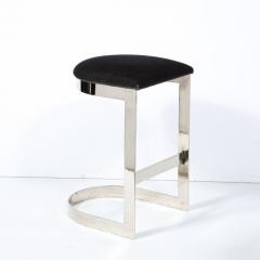 Milo Baughman Chrome Banded Bar Stools in Smoked Pewter Velvet Manner of Milo Baughman - 2809598