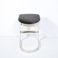 Milo Baughman Chrome Banded Bar Stools in Smoked Pewter Velvet Manner of Milo Baughman - 2809600