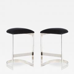 Milo Baughman Chrome Banded Bar Stools in Smoked Pewter Velvet Manner of Milo Baughman - 2812929