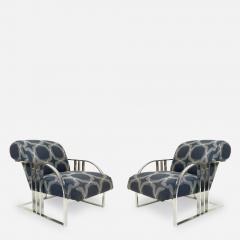 Milo Baughman Chrome and BlueArmchairs by Thayer Coggin - 2794903