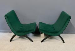 Milo Baughman Early Pair of Scoop Chairs Ebonized Legs Velvet Upholstery Milo Baughman Style - 2618222
