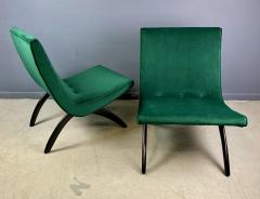 Milo Baughman Early Pair of Scoop Chairs Ebonized Legs Velvet Upholstery Milo Baughman Style - 2618223