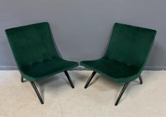 Milo Baughman Early Pair of Scoop Chairs Ebonized Legs Velvet Upholstery Milo Baughman Style - 2618227