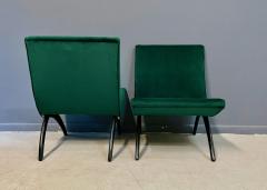 Milo Baughman Early Pair of Scoop Chairs Ebonized Legs Velvet Upholstery Milo Baughman Style - 2618228