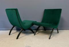 Milo Baughman Early Pair of Scoop Chairs Ebonized Legs Velvet Upholstery Milo Baughman Style - 2618230