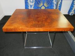 Milo Baughman Fantastic Milo Baughman Burled Walnut Side End Table Thin Chrome Frame - 1454157