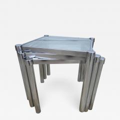 Milo Baughman Fun Set of Milo Baughman Style Square Chrome and Glass Stacking Nesting Tables - 1229672