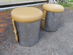 Milo Baughman Handsome Pair Milo Baughman Style 1960s Chrome Cylinder Stool Ottoman Midcentury - 3031676