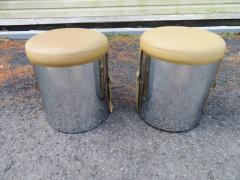 Milo Baughman Handsome Pair Milo Baughman Style 1960s Chrome Cylinder Stool Ottoman Midcentury - 3031683