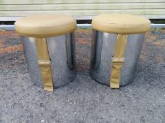 Milo Baughman Handsome Pair Milo Baughman Style 1960s Chrome Cylinder Stool Ottoman Midcentury - 3031795