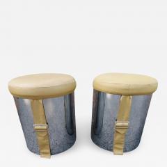 Milo Baughman Handsome Pair Milo Baughman Style 1960s Chrome Cylinder Stool Ottoman Midcentury - 3034511