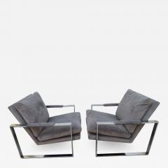 Milo Baughman Handsome Pair Signed Milo Baughman Thick Chrome Cube Lounge Chairs Midcentury - 1200972