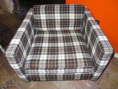 Milo Baughman Handsome Pair of Milo Baughman Style Plaid Chrome Cube Lounge Chairs - 1222525
