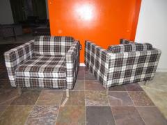 Milo Baughman Handsome Pair of Milo Baughman Style Plaid Chrome Cube Lounge Chairs - 1222527