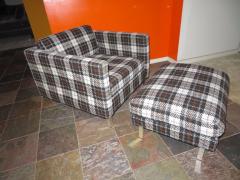 Milo Baughman Handsome Pair of Milo Baughman Style Plaid Chrome Cube Lounge Chairs - 1222530