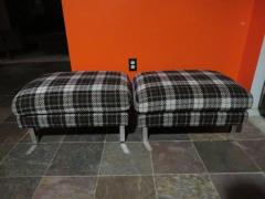 Milo Baughman Handsome Pair of Milo Baughman Style Plaid Chrome Cube Lounge Chairs - 1222531