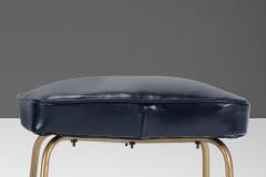 Milo Baughman Leather Lounge Chair Ottoman in Blue with Gold Powder Coated Iron Base - 2590610