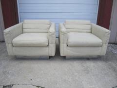 Milo Baughman Lovely Pair of Channel Tufted Milo Baughman Cube Chairs Chrome Base Mid Century - 1229056