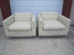 Milo Baughman Lovely Pair of Channel Tufted Milo Baughman Cube Chairs Chrome Base Mid Century - 1229062