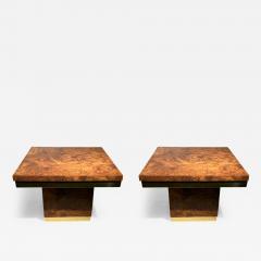 Milo Baughman MODERN PAIR OF BURLWOOD LAMINATE WITH BRASS TRIM TABLES - 2833067