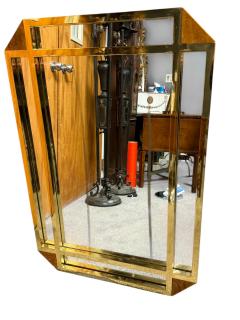 Milo Baughman MODERNIST GOLDTONE SQUARE TUBULAR BURLWOOD ELONGATED OCTAGONAL MIRROR - 4467240