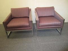 Milo Baughman Magnificent Pair of Milo Baughman Angled Chrome Flat Bar Lounge Chairs - 1229761