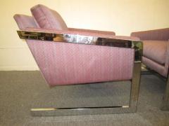 Milo Baughman Magnificent Pair of Milo Baughman Angled Chrome Flat Bar Lounge Chairs - 1229762