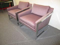 Milo Baughman Magnificent Pair of Milo Baughman Angled Chrome Flat Bar Lounge Chairs - 1229774