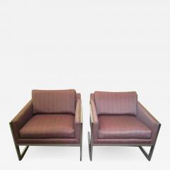 Milo Baughman Magnificent Pair of Milo Baughman Angled Chrome Flat Bar Lounge Chairs - 1230071