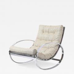 Milo Baughman Mid Century Chrome Rocking Lounge Chair w Button Detailing by Milo Baughman - 4746290