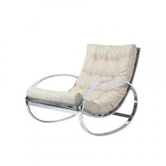 Milo Baughman Mid Century Chrome Rocking Lounge Chairs w Button Detailing by Milo Baughman - 4347632