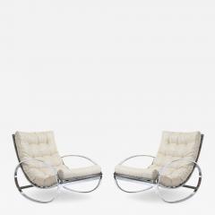 Milo Baughman Mid Century Chrome Rocking Lounge Chairs w Button Detailing by Milo Baughman - 4351395