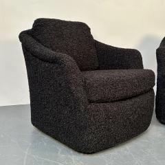 Milo Baughman Mid Century Modern Black Boucle Tub Swivel Lounge Chair Faux Fur - 3748855