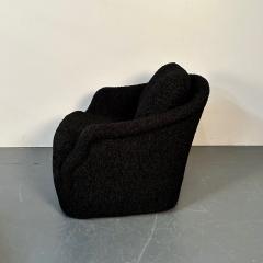 Milo Baughman Mid Century Modern Black Boucle Tub Swivel Lounge Chair Faux Fur - 3748858